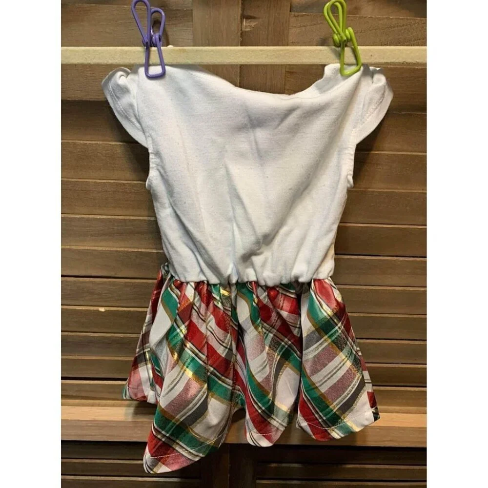 Bluberi Gold Dress Winter Christmas Plaid Party Boho Size 6-9 Months Baby Girls
